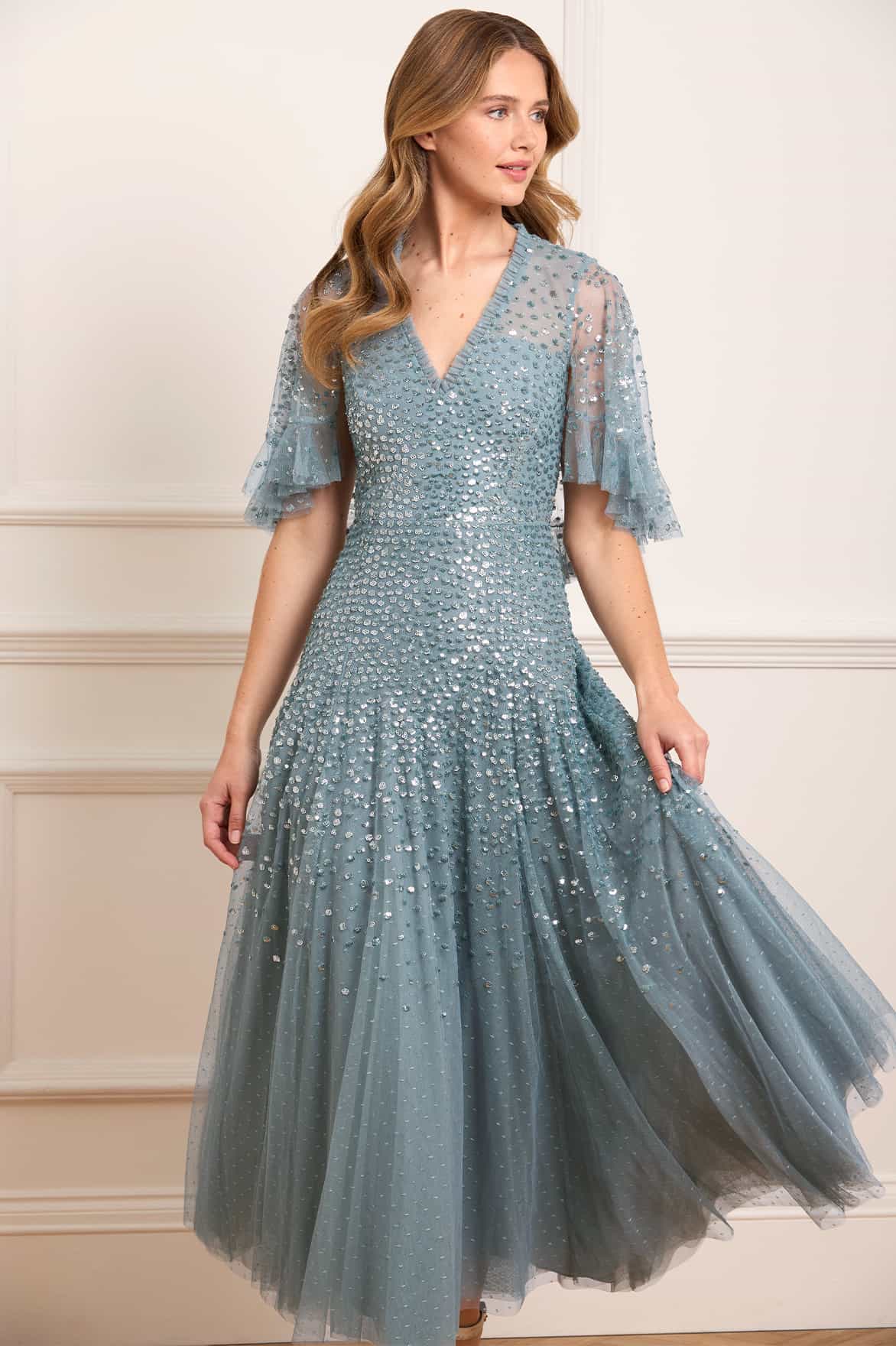 Dappled Sequin Cape Ankle Gown - Image 3