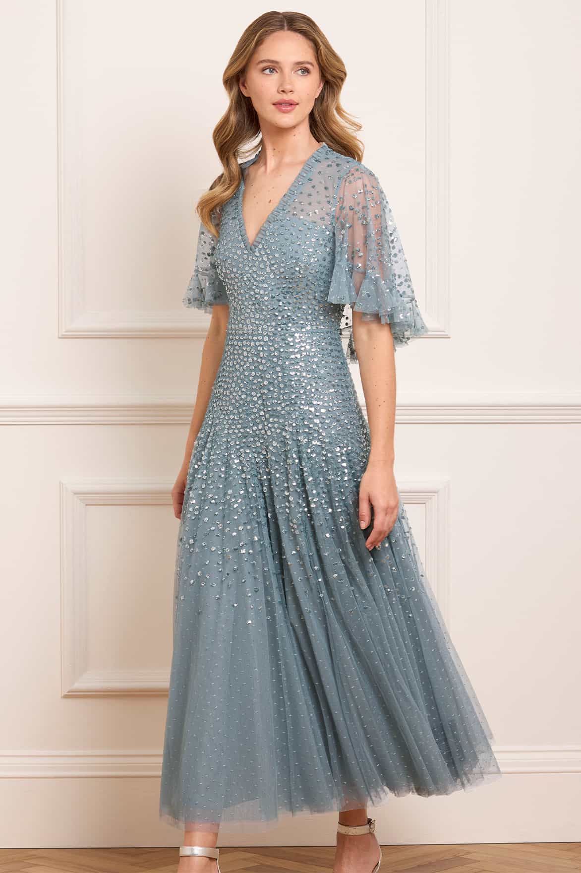 Dappled Sequin Cape Ankle Gown - Image 4