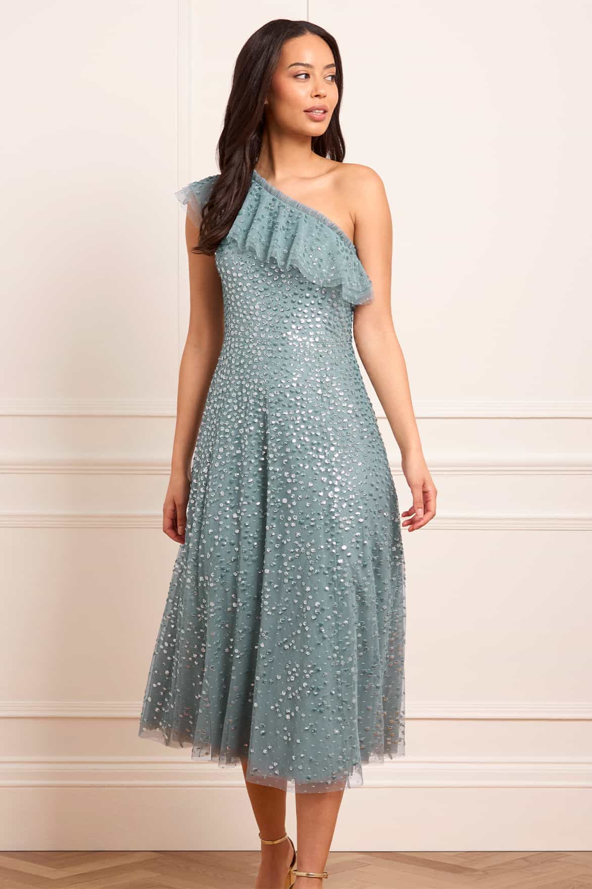 Dappled Sequin One-Shoulder Ballerina Dress - Image 3