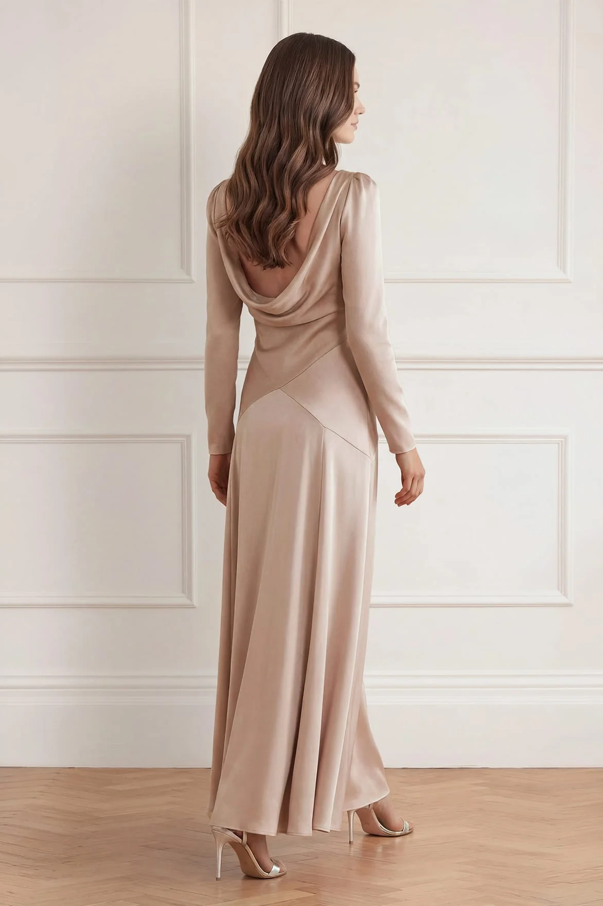 Evangeline Satin Cowl Neck Long Sleeve Gown - Image 5