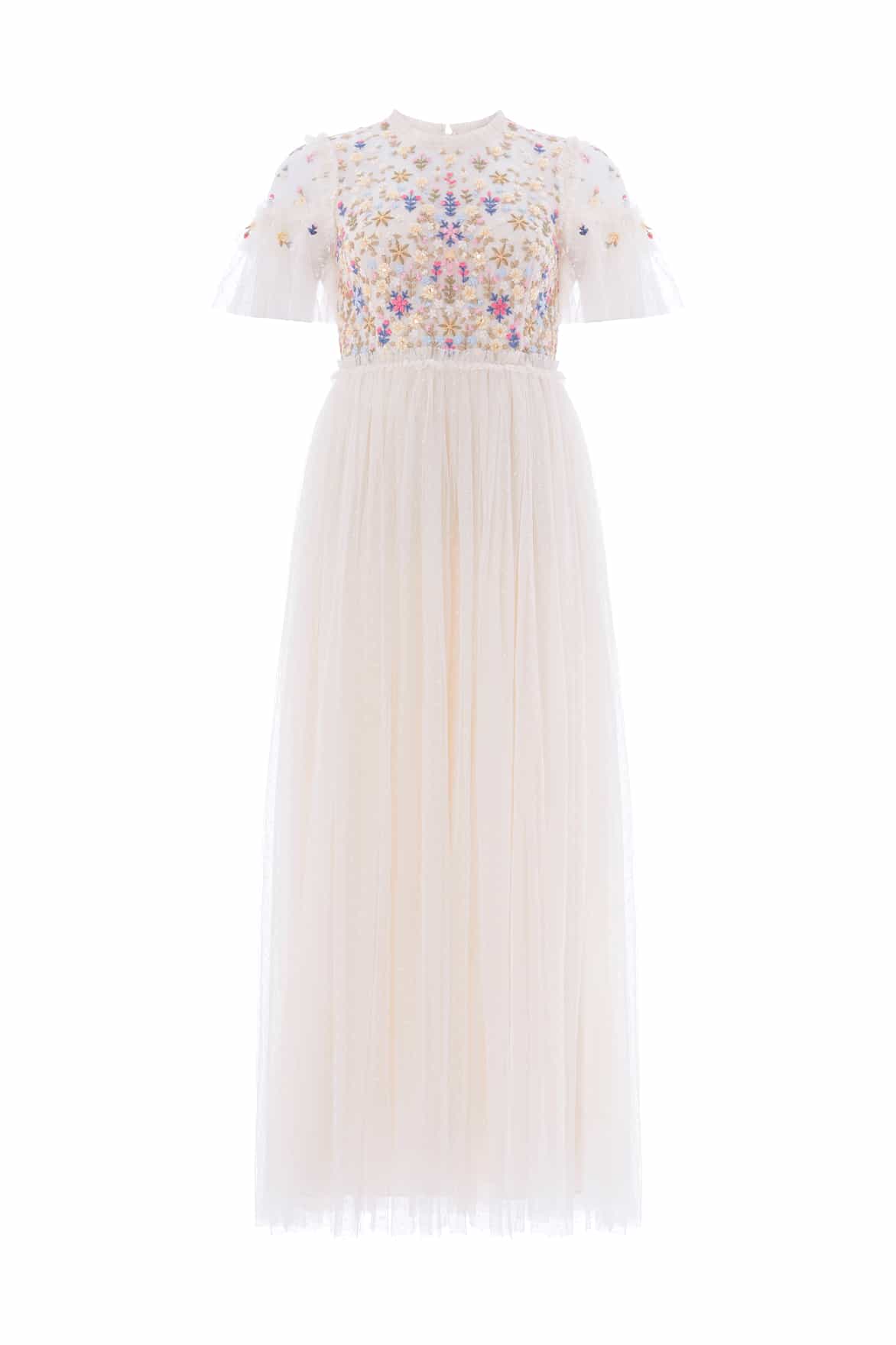 Flowerbed Embroidery Bodice Round Neck Ankle Gown - Image 2