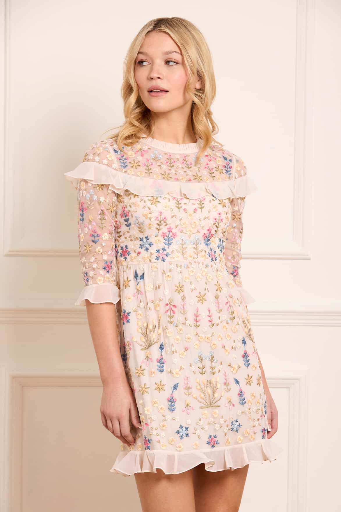 Flowerbed Embroidery Mini Dress - Image 4