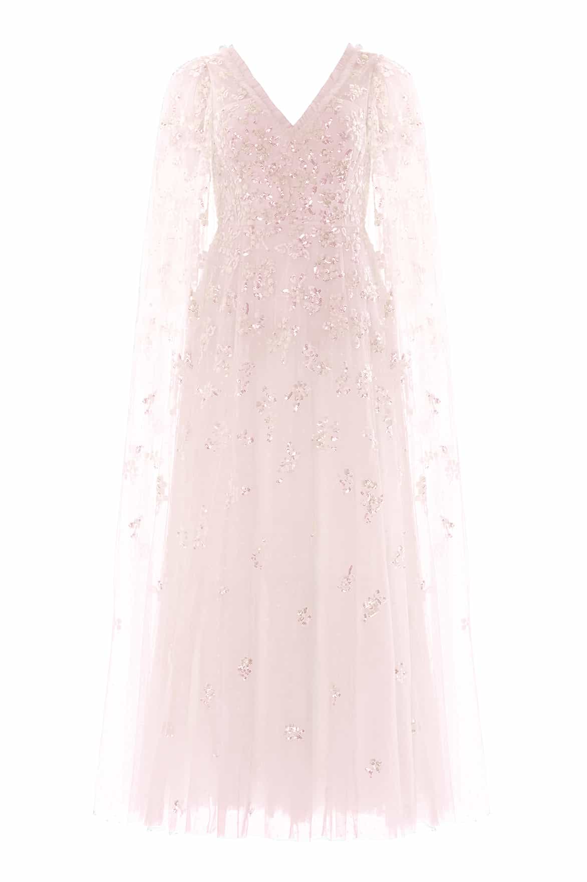 Freesia Shimmer Cape Sleeve Ankle Gown - Image 2