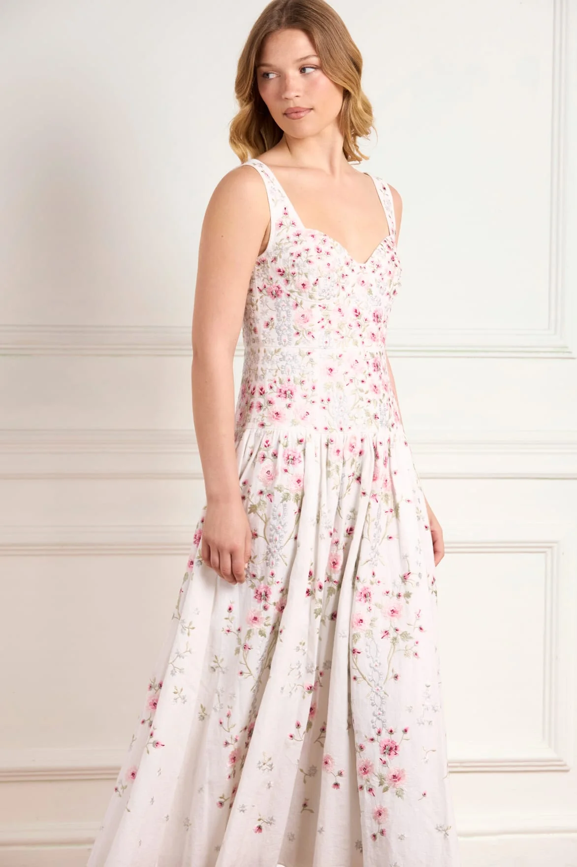Garden Rose Linen Blend Sleeveless Ankle Gown - Image 2