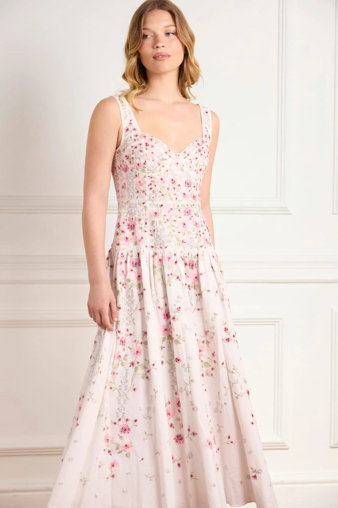 Garden Rose Linen Blend Sleeveless Ankle Gown - Image 4
