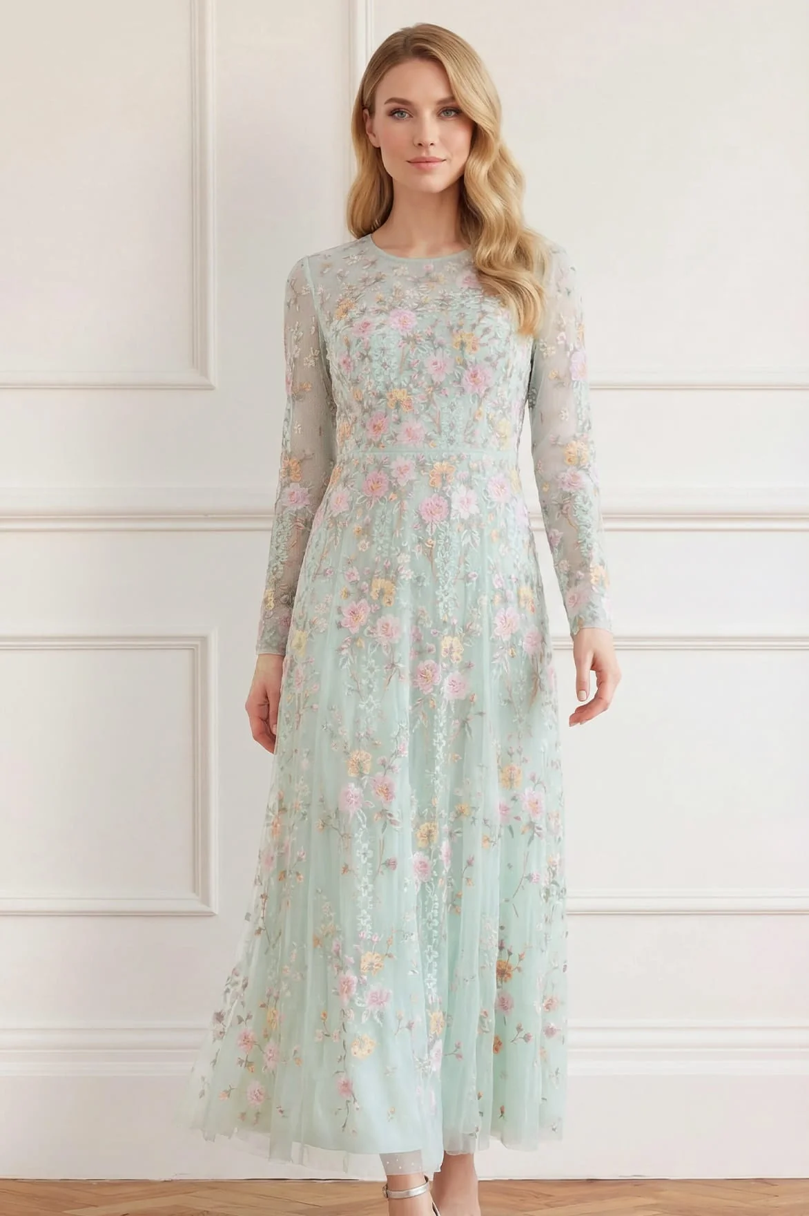 Garden Rose Long Sleeve Ankle Gown