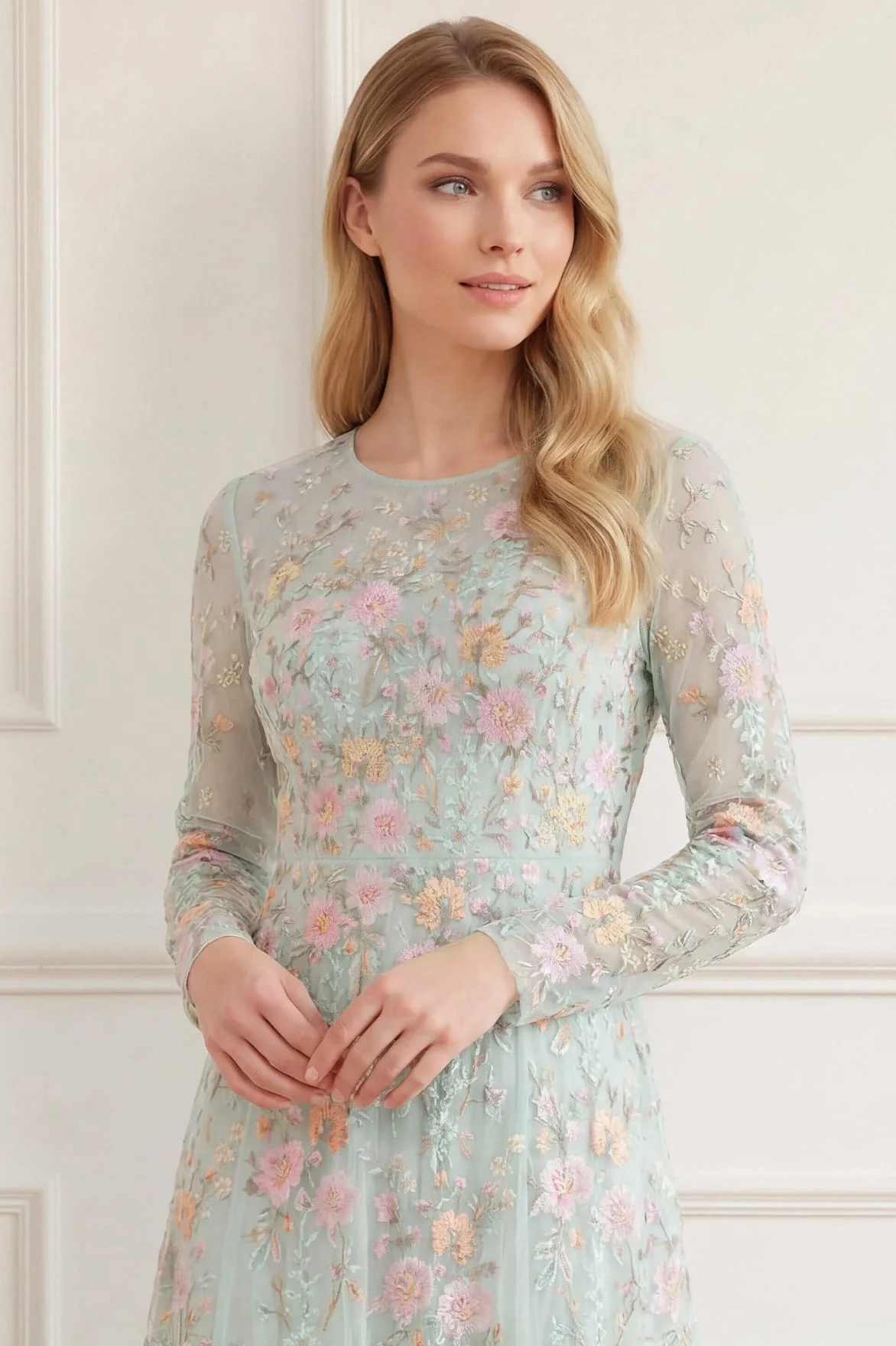 Garden Rose Long Sleeve Ankle Gown - Image 3
