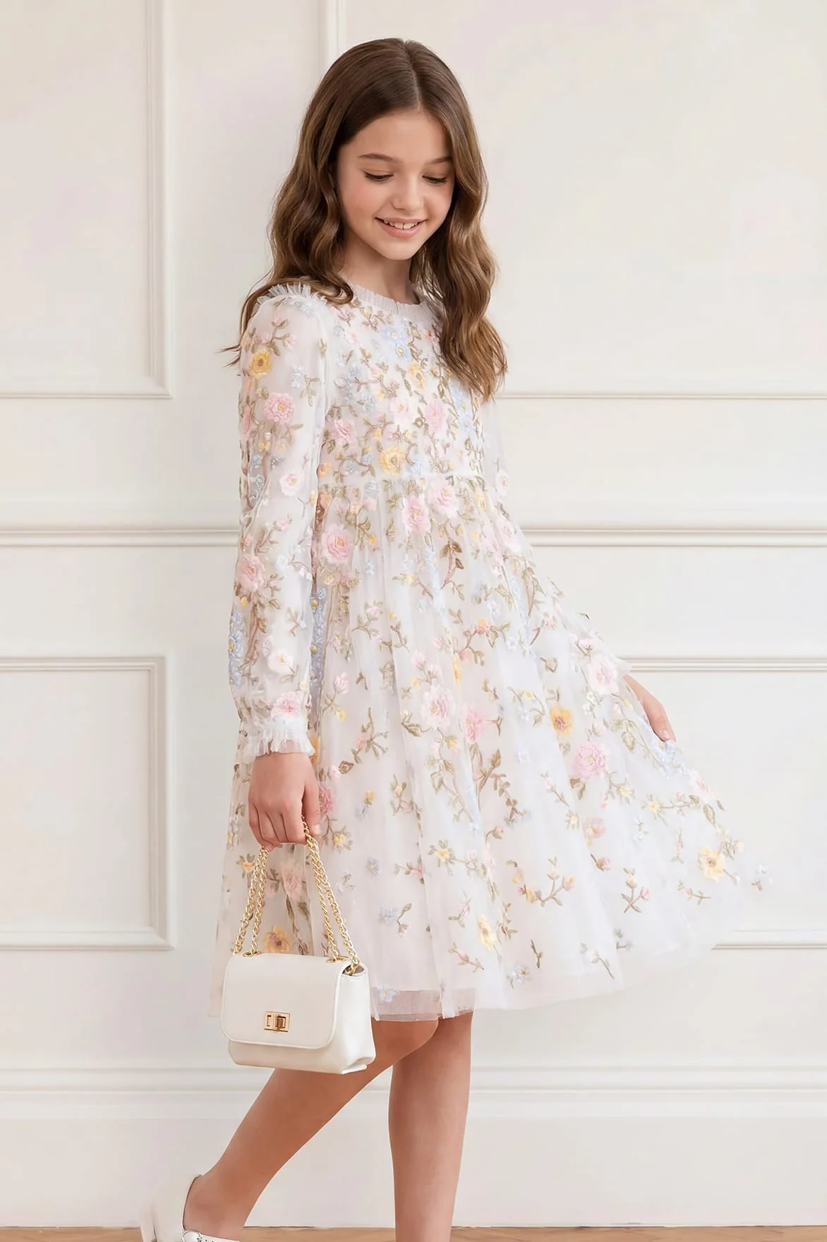 Garden Rose Long Sleeve Kids Dress