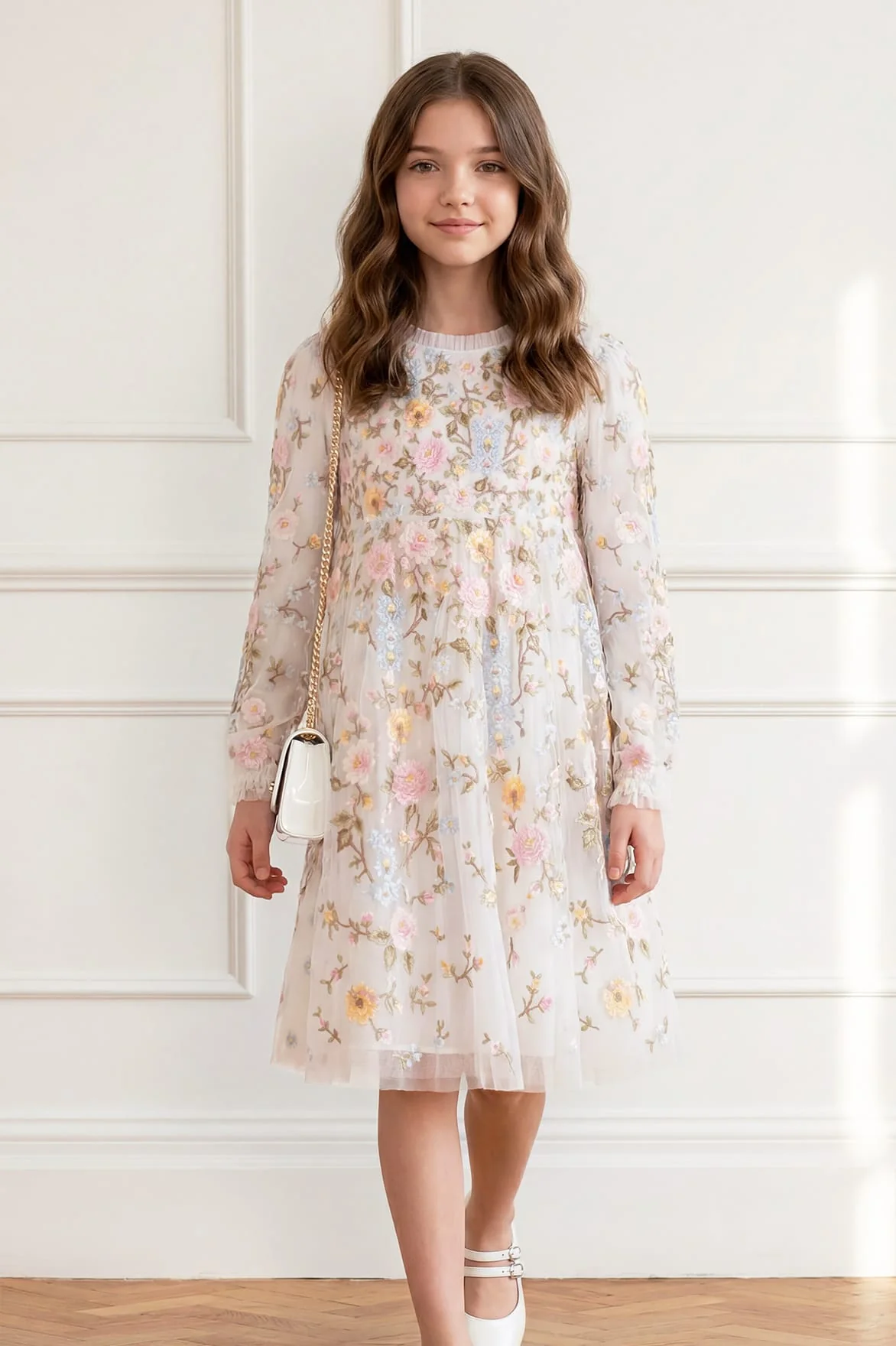 Garden Rose Long Sleeve Kids Dress - Image 3