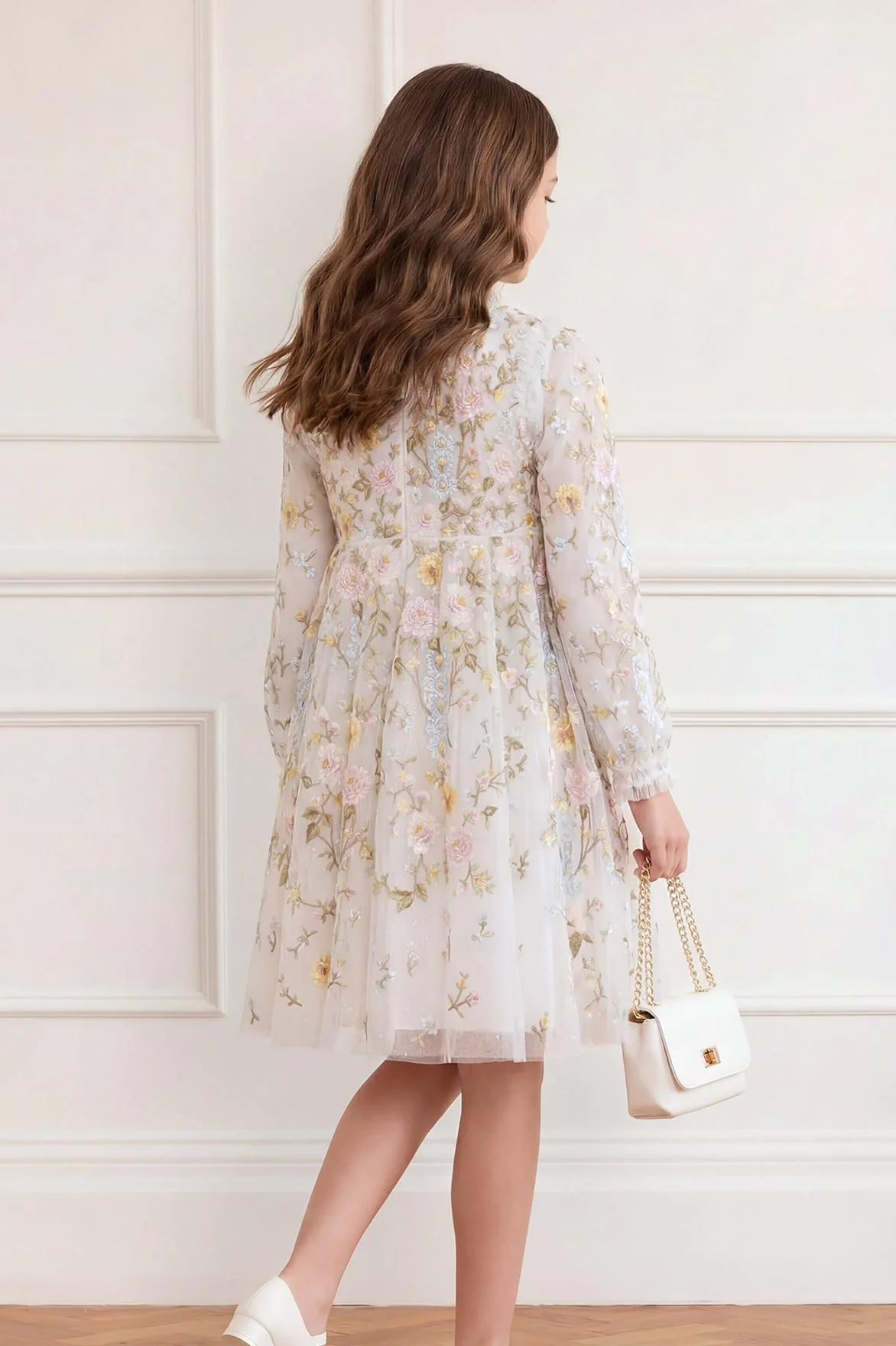 Garden Rose Long Sleeve Kids Dress - Image 4