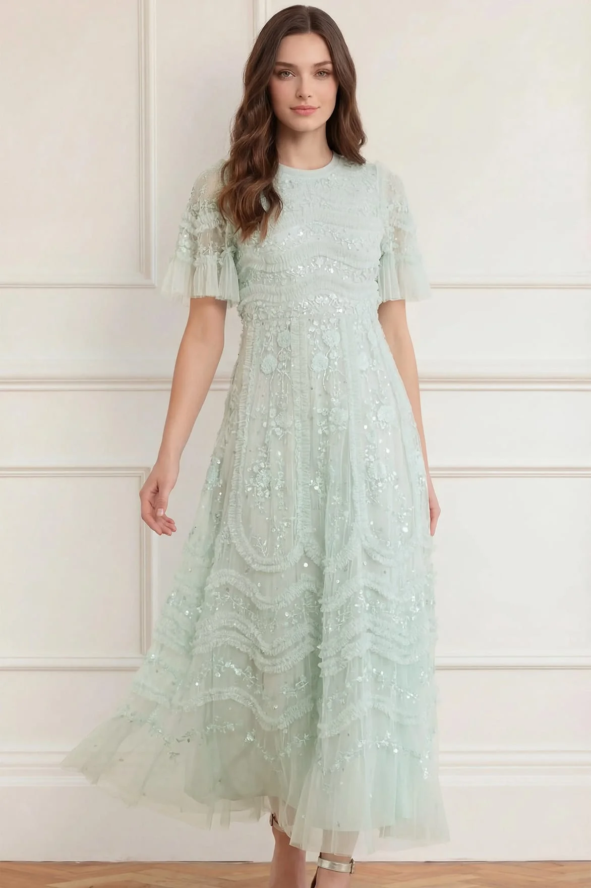Gianna Ruffle Short Sleeve Ankle Gown