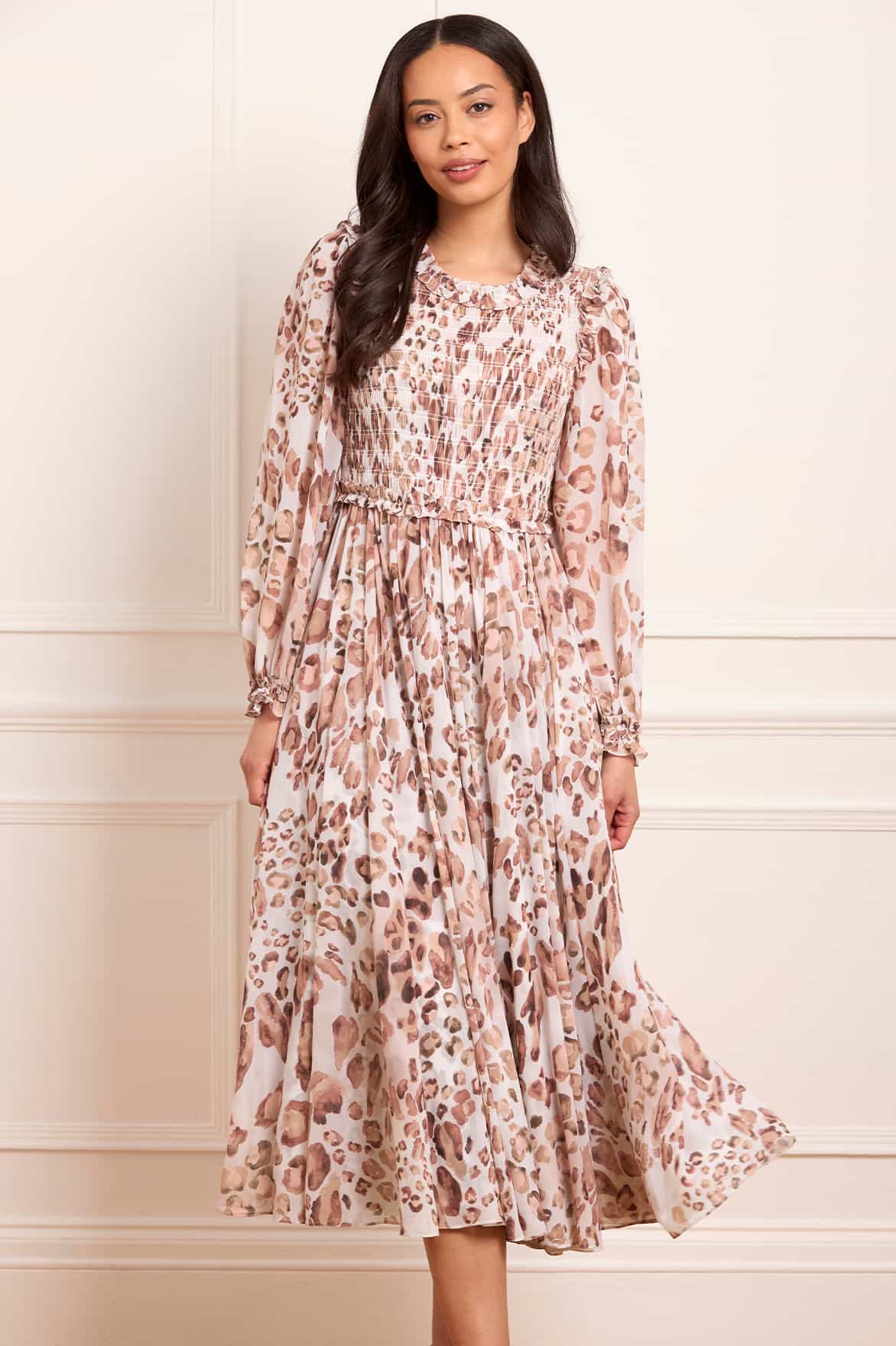Leopard Chiffon Smocked Ballerina Dress - Image 3