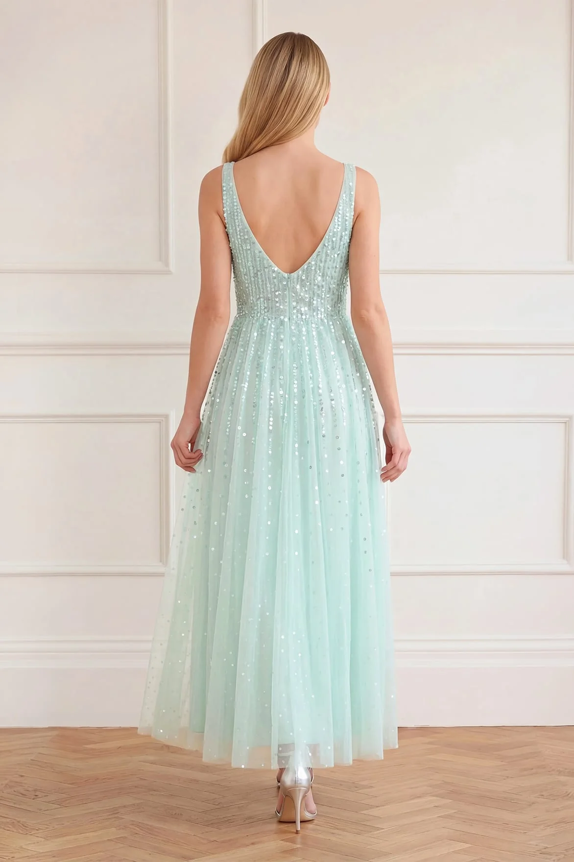 Moonlight Sequin Cowl Neck Ankle Gown - Image 5