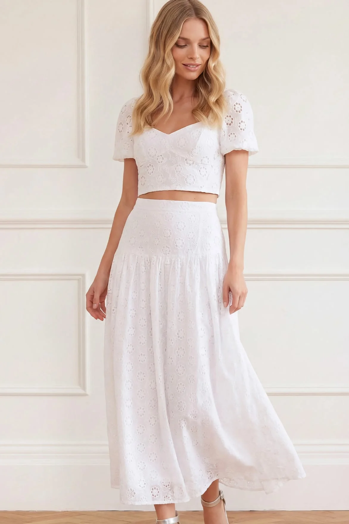 Romilly Cotton Broderie Ankle Skirt - Image 3