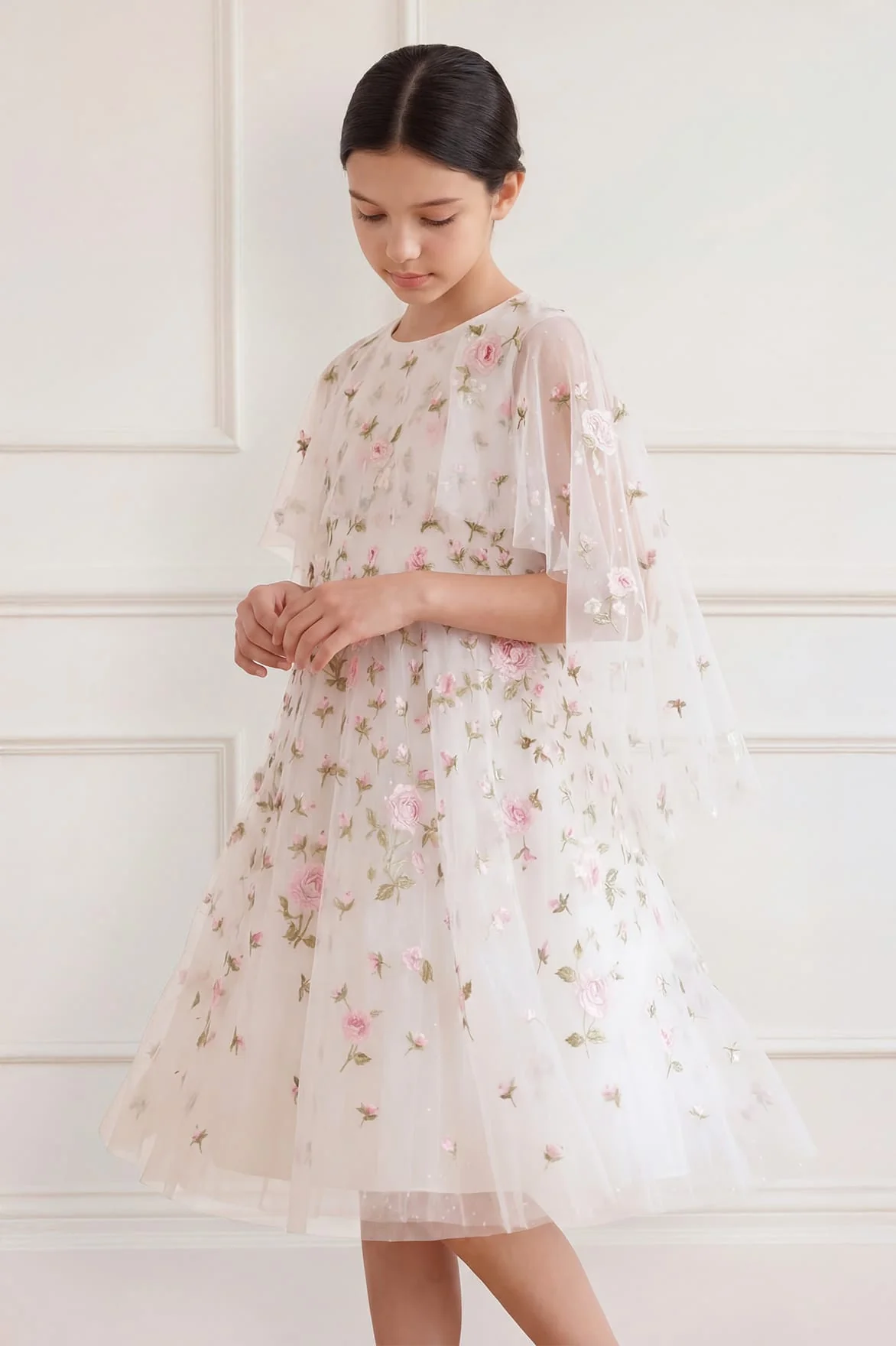 Rose Bloom Cape Kids Dress - Image 3
