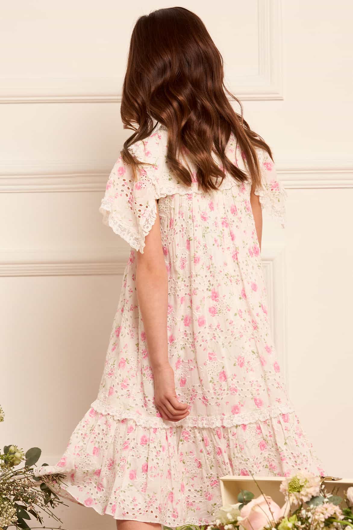 Rose Ditsy Cotton Broderie Kids Dress - Image 2