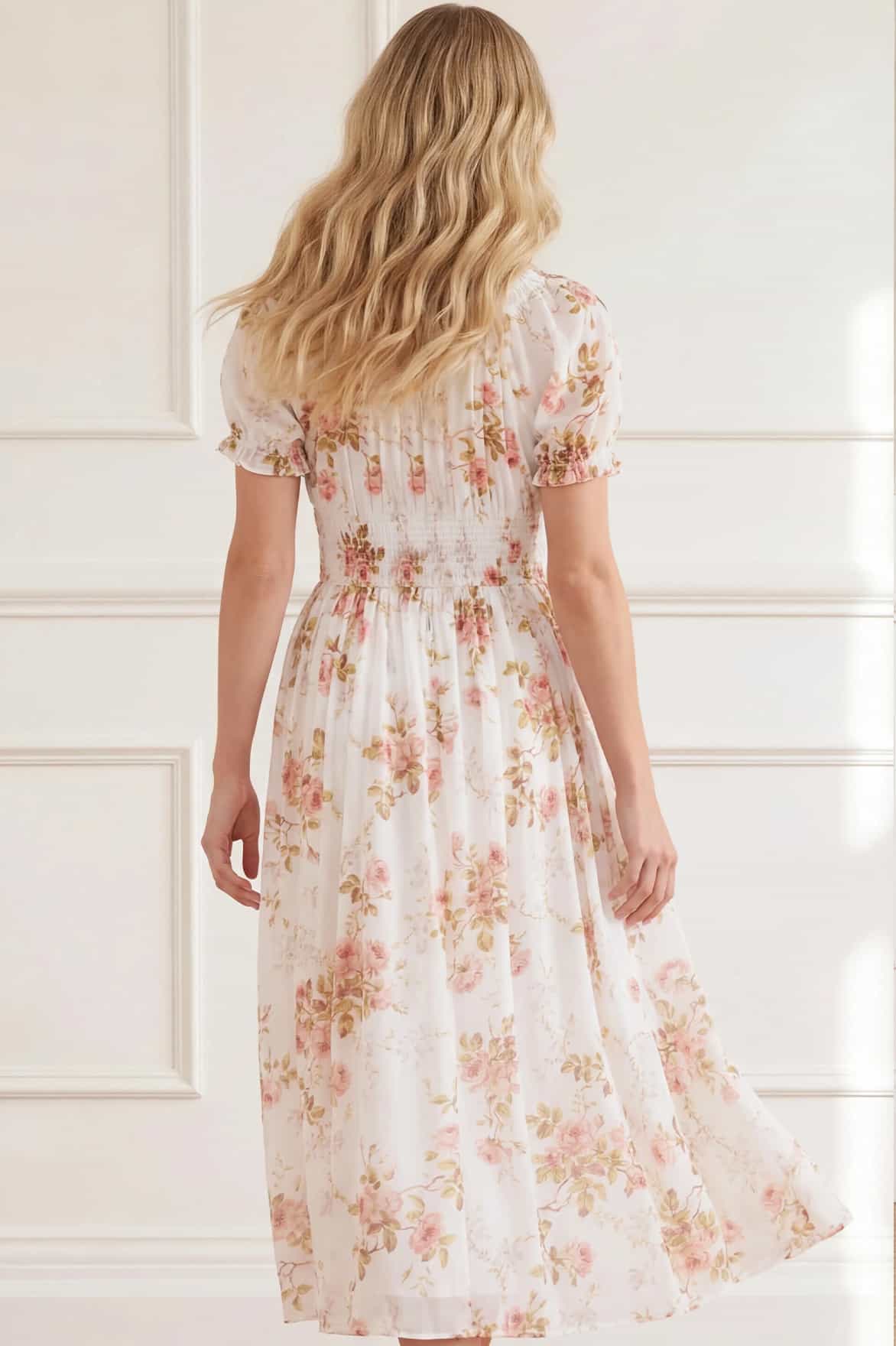 Summer's Rose Shirred Short Sleeve Ballerina Dress - Image 6