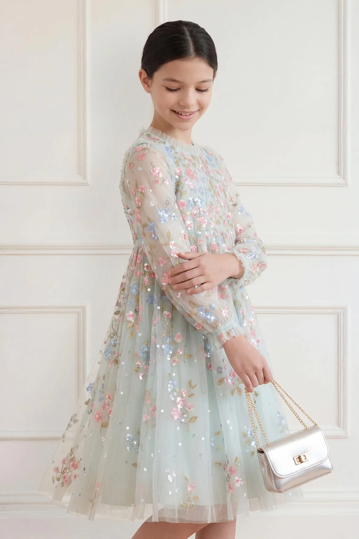 Versailles Ditsy Long Sleeve Kids Dress - Image 3