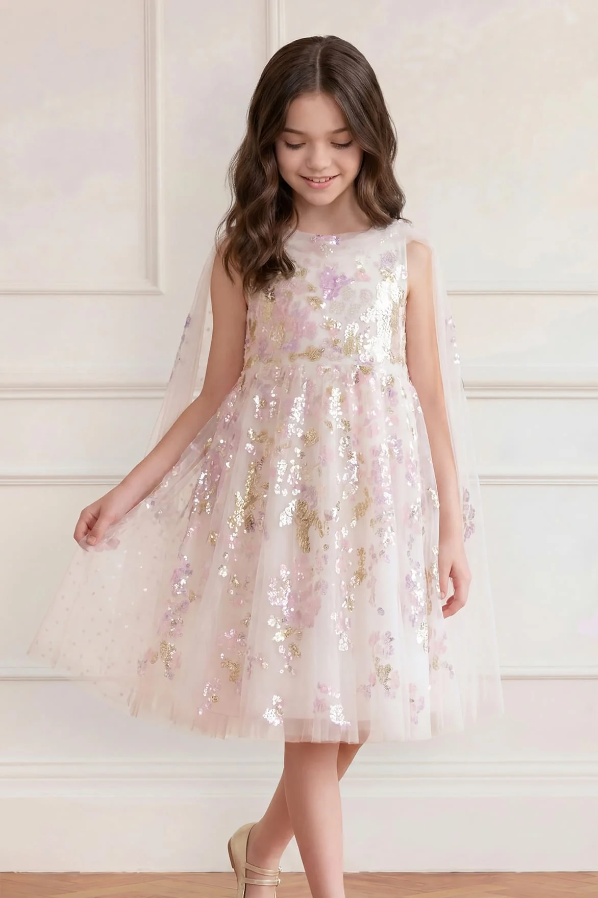 Wisteria Sequin Cape Kids Dress
